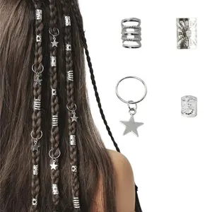 35pcs/set Silver Five-pointed Star Design Hair Loops For Women & Girls' Dressing Up Hair Accessories Loc Hair Jewelry for Braids