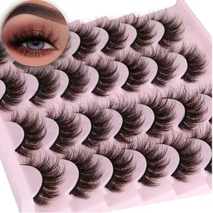 14 Pairs Wispy Mink Lashes Fluffy Eye Lashes D Curl Eyelashes Natural Look 5D Volume 16mm Fake Eyelashes Pack Volumized False Eyelashes