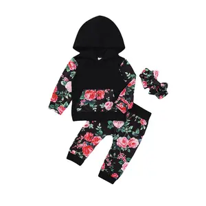 Ma&Baby Newborn Baby Girl Fall Clothes Long Sleeve Hoodie Sweatshirt Top Floral Pants Outfits Set with Pocket