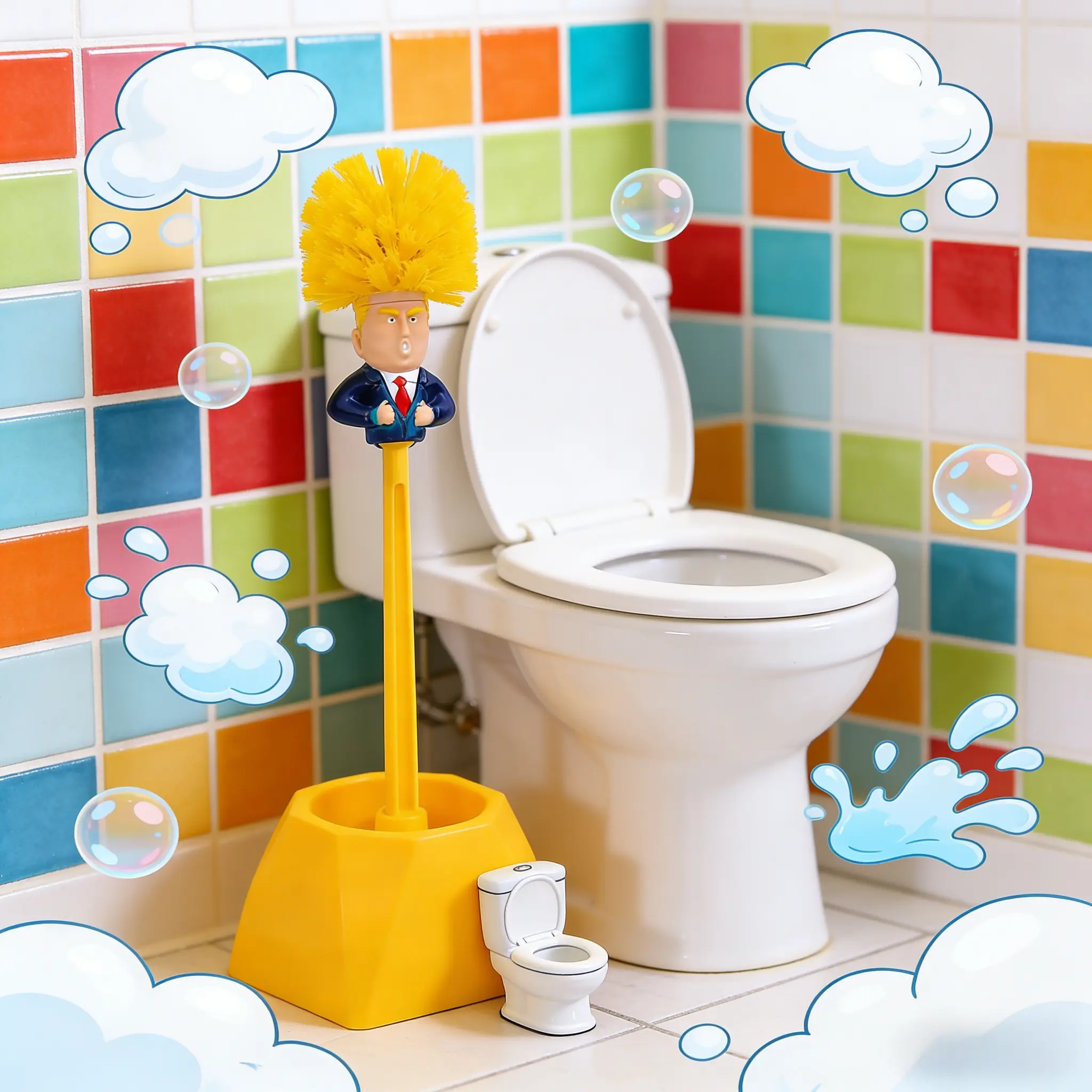 Plastic Toilet Brush Scrubber with Handle - Toilet Wand, Novelty Gag Gift, Hilarious Commander in Crap Design, Durable Bristles, Deep Cleaning Bathroom Accessory for Men, Lightweight Tool, Sticky Hook Included