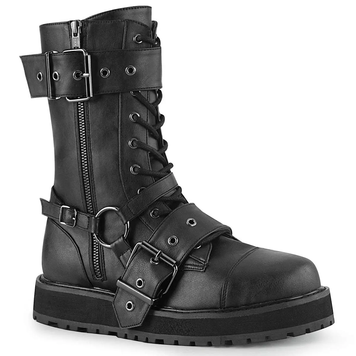 Demonia Men's Valor-220 Black Vegan Leather Platforms Demonia Men's Valor-220 Black Vegan Leather Platforms