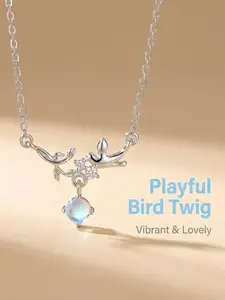 Eucalyptus Bird Necklace for Women, Elegant Moonstone Collar Chain, Fashionable Versatile Zircon Pendant, Creative Jewelry Gift