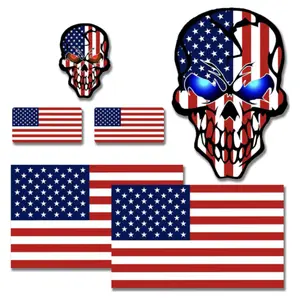 American Flag Skull Decals 6-Pack - USA Flag Design for Cars, Motorcycles, Trucks & Hard Hats (3 Pack 5"x3", 3 Pack 2"x1)