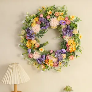 18 Inch Realistic Plant Wreath, Outdoor Garden Tulip Vine Ring Decoration, Wall Door Hanging Prop, Festival Home Wedding Decor