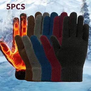 5-Pack Unisex Knit Gloves, Acrylic Thermal Lined Winter Gloves, Touchscreen Compatible, Machine Washable for Outdoor Activities, Warm Fashion Gloves - Assorted Colors
