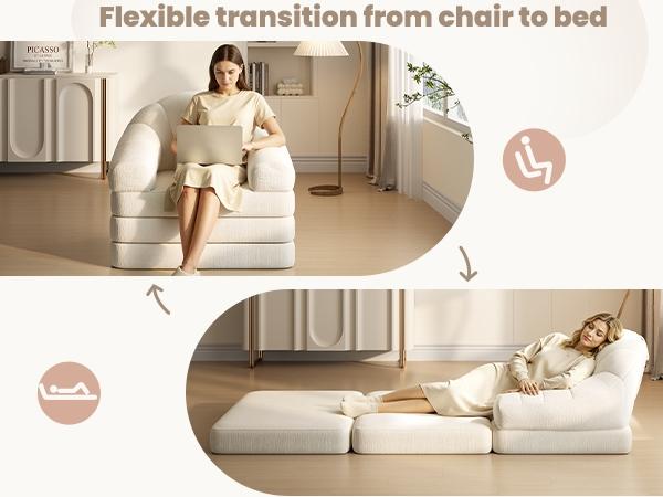 Yaheetech 2-in-1 Folding Sofa Bed , Convertible Tri-Fold Floor Sleeper No Assembly Required with U-Shape Armrests and Built-in Carry Handle for Living Room and Bedroom