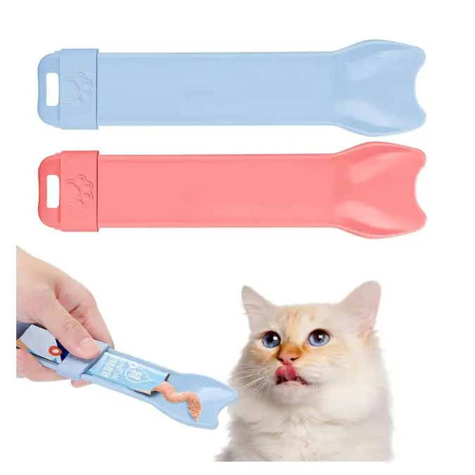 2PCS Cat Treat Dispenser Spoon for Lickable Puree Treats, Cat Squeeze Feeder Spoon, Wet Food Feeding Scoop, Kitten Snack Dispenser, Pet Food Mixing Spoon for Cats, Puppies & Small Pets