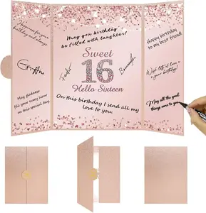 Sweet 16 Birthday Guest Book Alternative Rose Gold 16th Birthday Party Signature Book for Girls 16 Year Old Birthday Gifts with Glitter Design