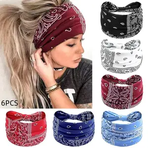 6pcs Soft Stretch Boho Headbands, Non-Slip Wide Hairbands for Curly & Thick Hair, Comfortable and Stylish Hair Accessories
