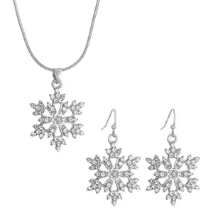 OIDEA Women's 2-Piece Snowflake Crystal Set - Silver Cubic Zirconia Hook Necklace, Drop Dangle Earrings Matching Pair for Holiday Outfits, Gifting
