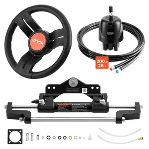 fathersdaygift VEVOR Outboard Hydraulic Steering Kit, 200 HP, Marine Boat Hydraulic Steering System with 6.9 MPa Two-Way Lock Helm Pump, Cylinder, 2 PCS 26 ft Hoses, 13.5 Wheel for Single Station, Single-Engine Use