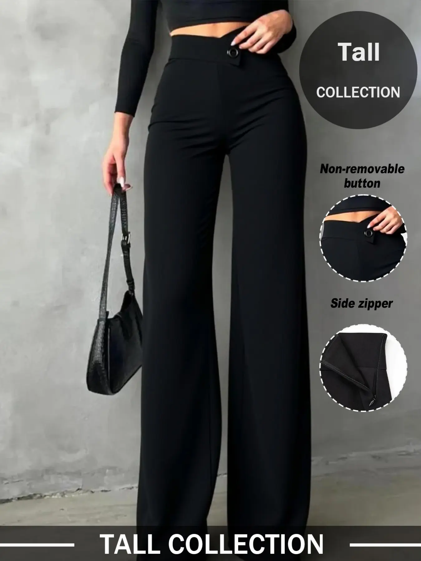 Women's Tall Casual Basic Elegant Straight Leg Fit Trouser Pants, Irregular V Waistline, Perfect for Daily Wear, Commuting, Dates, Holidays