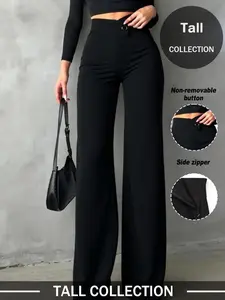 Women's Tall Casual Elegant Straight Leg Pants, Irregular V Waistline, Perfect for Daily Wear, Commuting, Dates, Holidays