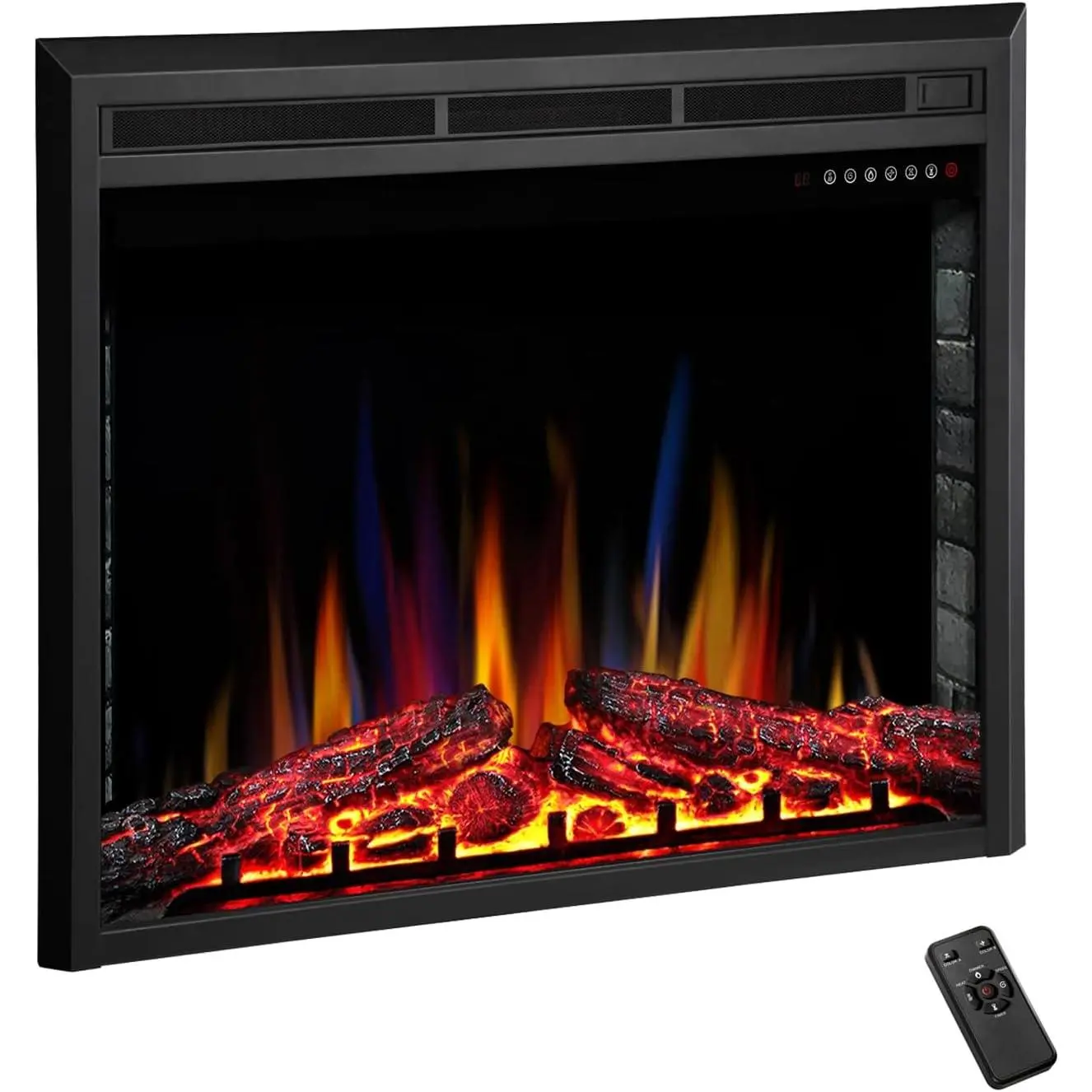 R.W.FLAME Recessed Electric Fireplace Insert (36"x27" & 39"), Home & Office Tempered Glass Electric Stove Heater, Touch Screen, Remote Control, 750W-1500W, Timer, Colorful Flame Option, Fashion Design, New, Luminous, Automatic