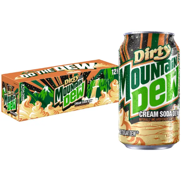 Mountain Dew Dirty Dew 0 Sugar Cream Soda Fizzy Drink, 12 fl oz Cans, 12-Pack