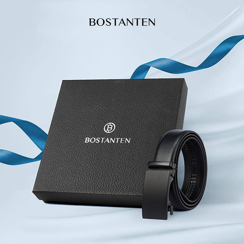 [Valentine's Day Gift] BOSTANTEN Mens Belt Leather Ratchet Easy Release Belt For Men Designer Belt Dress and Casual with Adjustable Buckle for Men's Wear Gift Textured Fathers Gift