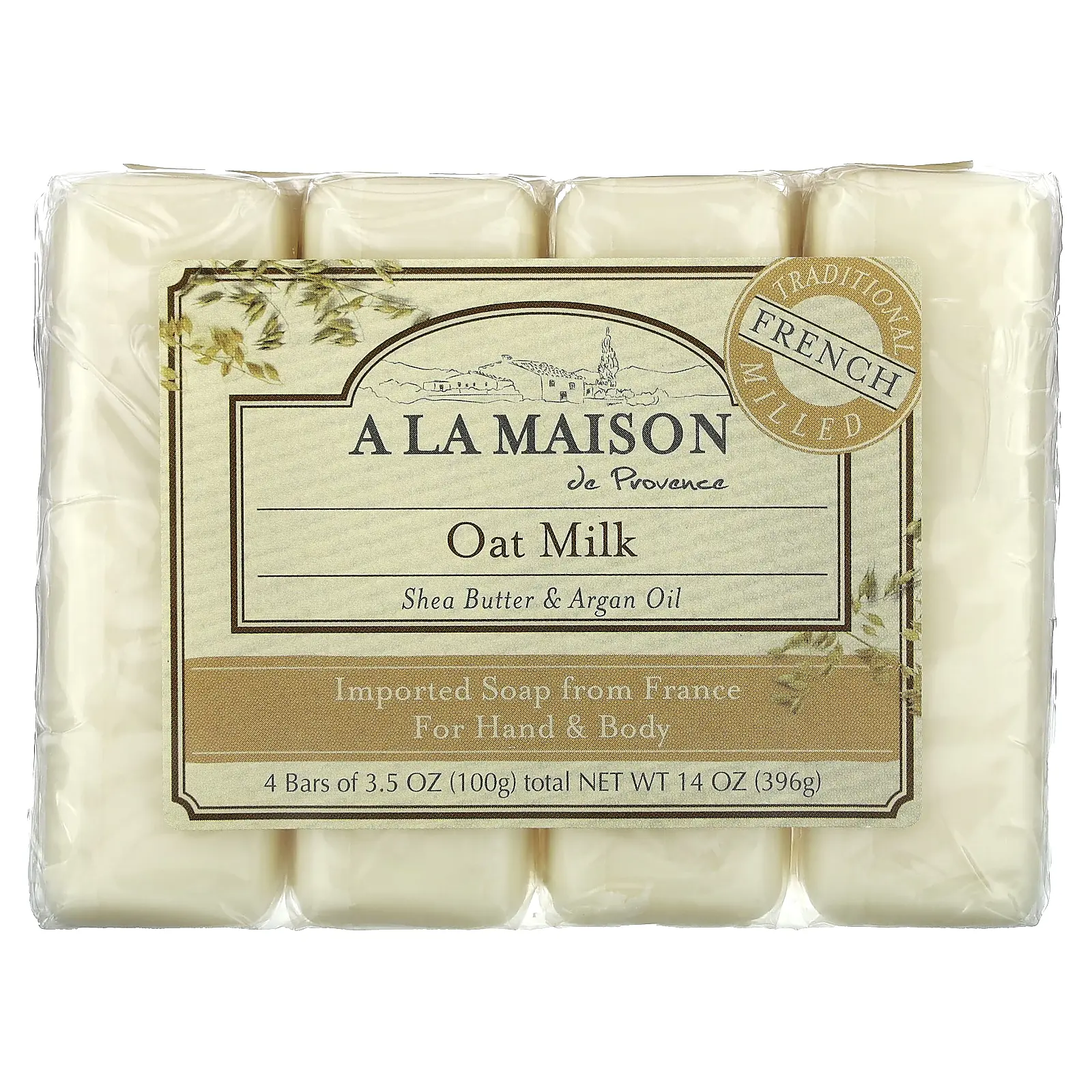 A La Maison de Provence Hand & Body Bar Soap, Oat Milk, 4 Bars, 3.5 oz (100 g) Each A La Maison de Provence Hand & Body Bar Soap, Oat Milk, 4 Bars, 3.5 oz (100 g) Each