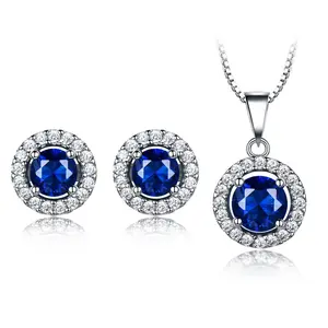 Nano Sapphire and Emerald Set Earrings and Necklace S925 Silver Zircon Elegant Jewelry