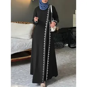 Elegant spring lace knitted dress, Muslim Türkiye gown, loose women's long sleeve round neck Islamic gown, Muslim women's dressRAIMENTRY