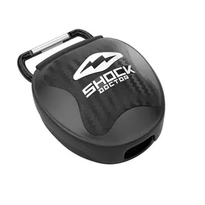Shock Doctor Chrome Black Protective Mouthguard Lip Guard Case Universal Secure Storage for Adult Youth Sizes Heavy Duty Ventilated with Carabiner Attachment System - Mouthpiece