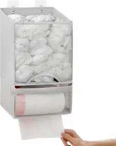 Bag Saver -  2 in 1 Plastic Bag Holder Storage, Durable Mesh Grocery  Trash Dispenser Roll Organizer for  Kitchen/Bathroom/Laundry, Multi-purpose for Daily (Light Grey)