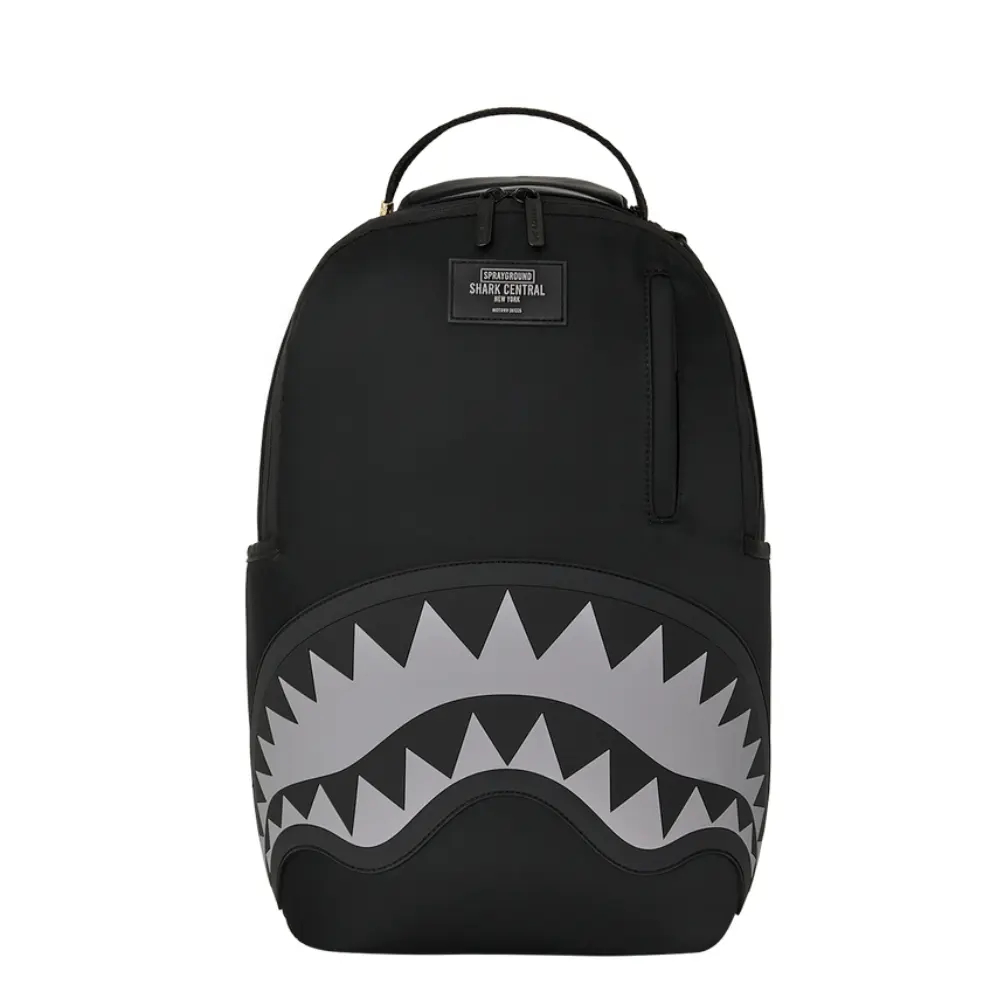SPRAYGROUND SHARK CENTRAL BLACK NYLON GRAY EMBOSSED BACKPACK B9636