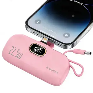 5000mAh 22.5W Fast Charge Mini Power Bank, Portable Charger with Digital Display, Type-C/USB-A Ports for iOS Android Phones, Lightweight Cable Included Rechargeable Charger