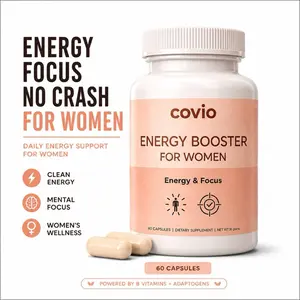 Energy Booster and Focus for Women - 60 Capsules with B Vitamins - Caffeine for Energy Focus and Stress Reduction