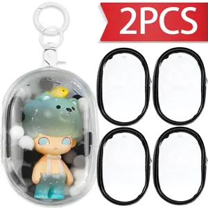 Data Cable Storage Box with Keychain Transparent Earphone Lipstick Cosmetic Blind Box Bubble Matt Doll Storage Portable PVC Bag