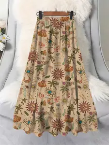 Elegant Vintage Animal Print Midi Skirt, High-Waisted Casual Boho Design, Perfect Match for Any Top, Trendy Women's Fashion, Womenswear