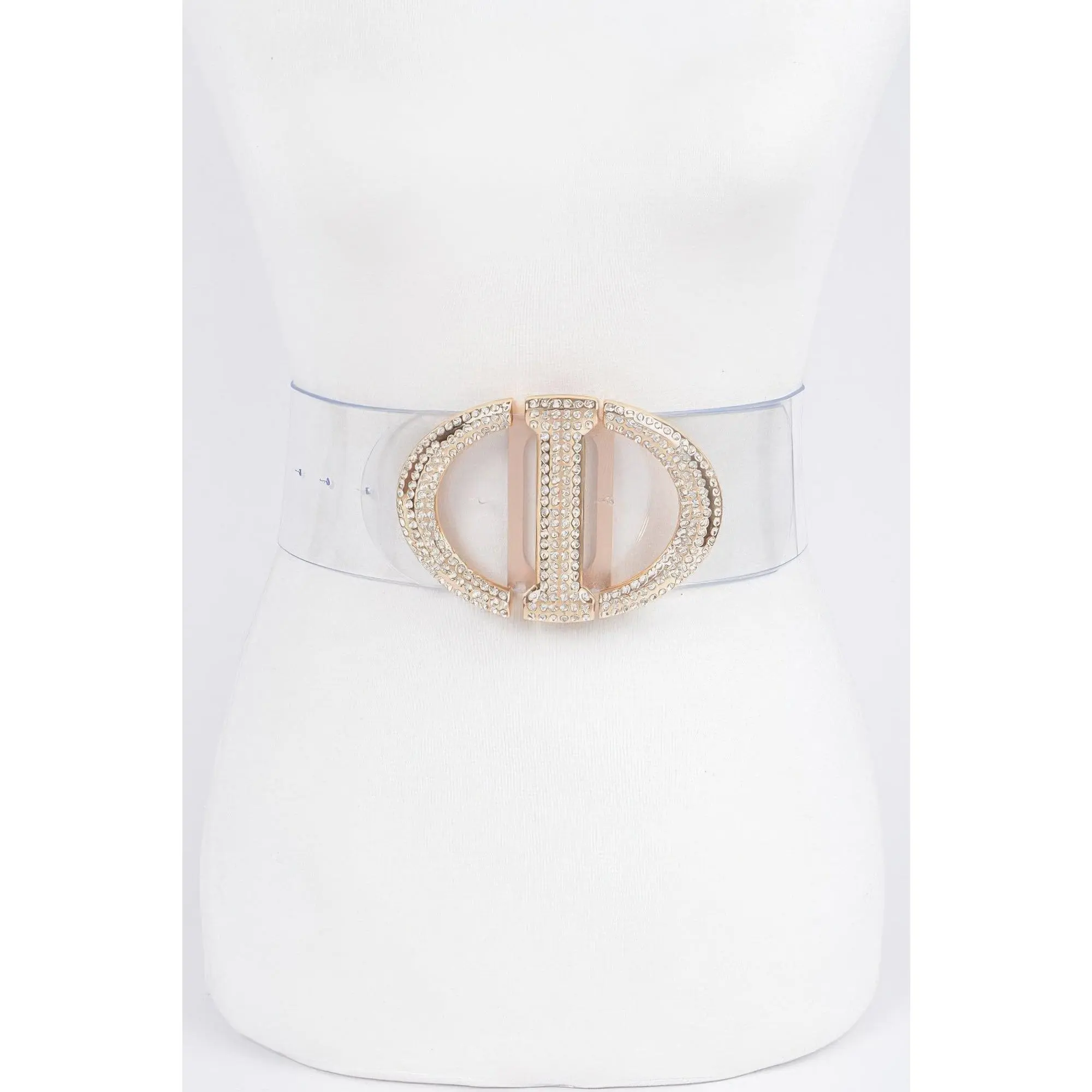 Plus Size Transparent Belt with Rhinestone Metal Buckle - Large Width Fashion Clothing Accessory