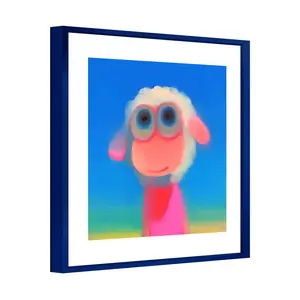 Framed Whimsical Lamb Wall Art - Funny Cartoon Animal Wall Decor for Playroom Kids Room & Bathroom - Modern Matte Canvas Print - Unique Birthday Gift Ready to Hang 16x16 Inch Decoration Poster