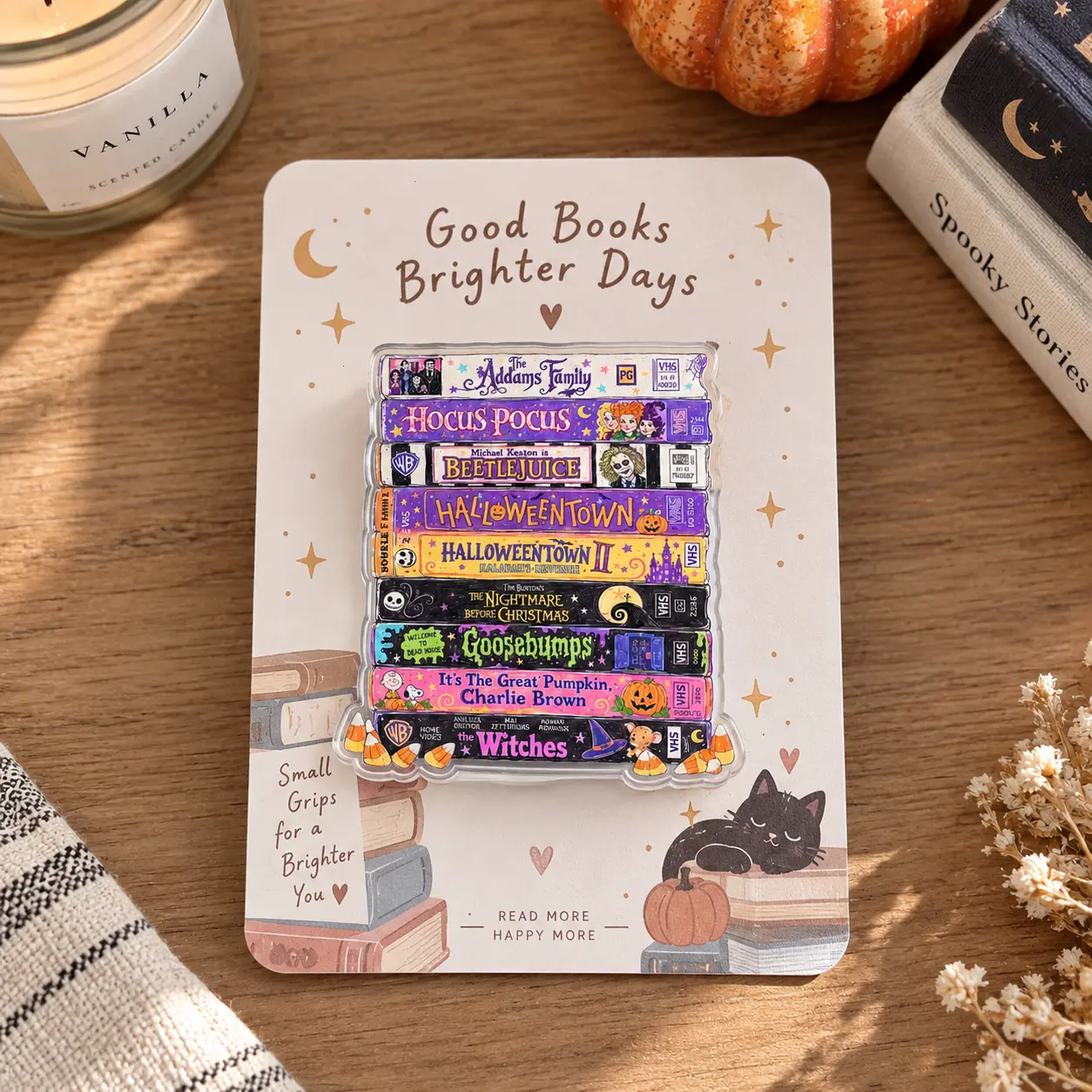 Autumn Witch Pumpkin Cozy Fall Aesthetic Book Stack Case Kindle Grip, Halloween Book Lover Phone Grip, Spooky Season Literary Gift for Readers