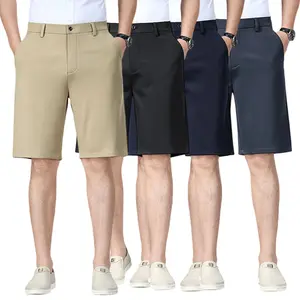 Menswear Neutral-Colored Stylish Plain Slim-Fit Casual Shorts - 5-in Flat Waistband, Twill Fabric, Wrinkle-Resistant, Quick-Drying, Slight Stretch, Suitable for Business, Summer Casual Wear