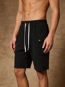 Men's Summer Elastic Waist Shorts, Beach Vacation Ready, Workwear Drawstring Pants, Multi-Pocket Design, Adjustable Drawstring, Casual Street Style