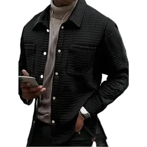 Men's Quilted Jacket: Button-Front Design with Small Diamond Grid Print – Stylish Casual Outerwear for Daily Wear