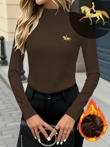 Women's Half High Neck Warm Long Sleeve Horse Silhouette Print Casual Luxurious Fall Winter Thermal Underwear Sweater