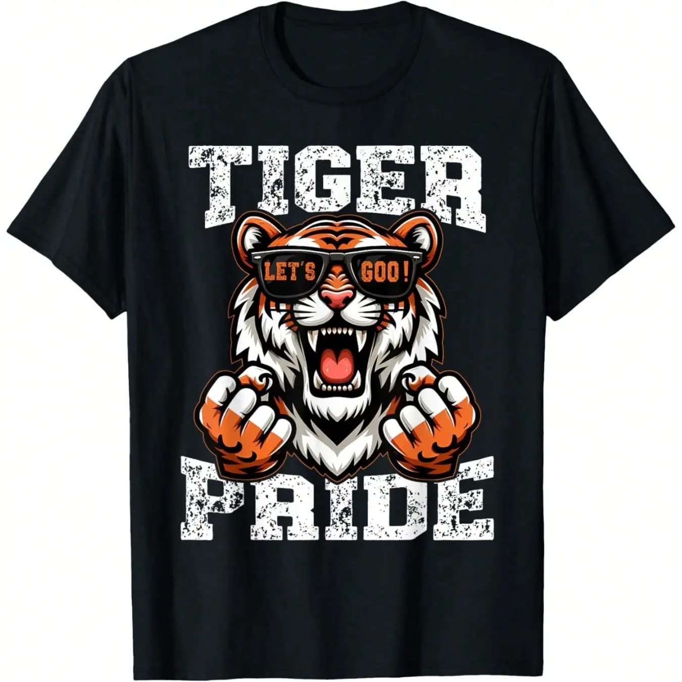 [100% Cotton] Retro Vintage Tiger Pride School Sports Team Tiger Mascot T-Shirt, Black Crew Neck, Casual And Stylish, Soft   Fall  Shirts Golf Gift T-Shirt For Men And Women short