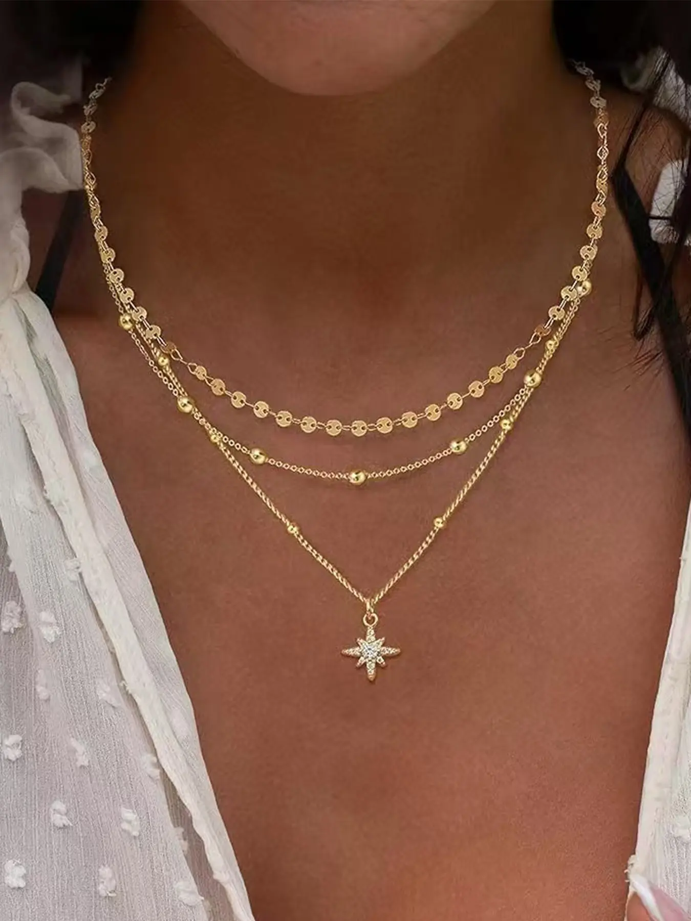 Layered Necklaces for Women, Multi Layered Necklaces Dainty Gold Necklace Stack 14k Gold Plated Layering Beads Choker Pendant Necklace Set Simple Statement Gold Necklaces for Women Trendy Fashion Gold Jewelry Sets Stacking Necklace