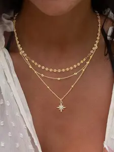 Layered Necklaces for Women, Dainty Gold Necklace Stack 14k Gold Plated Layering Beads Choker Pendant Necklace Set Simple Statement Gold Necklaces for Women Trendy Fashion Gold Jewelry Sets