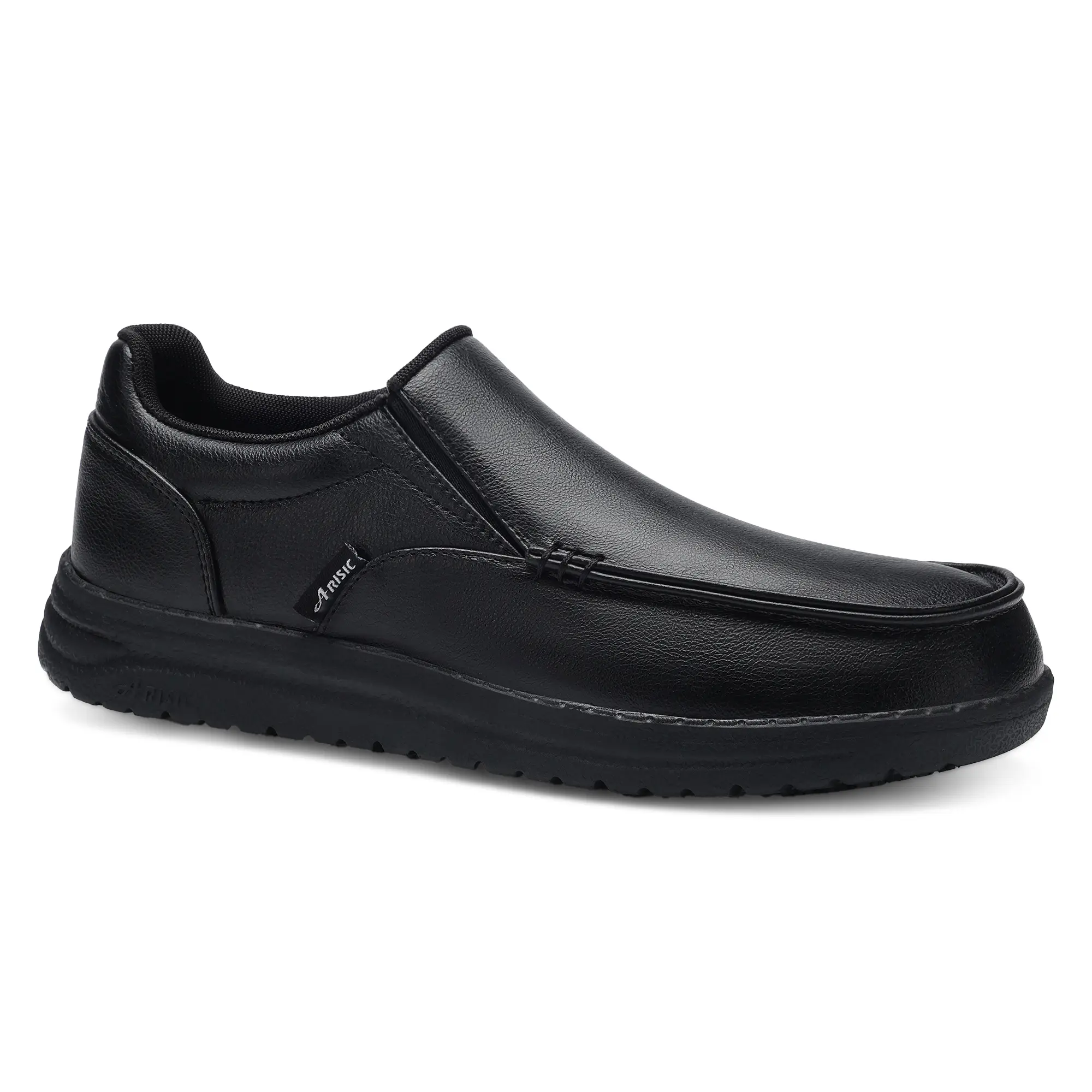 Non Slip Work Shoes for Men, Water & Oil Resistant Leather Slip on Kitchen Shoes, Comfortable Mens Slip Resistant Chef Shoes for Restaurant Food Service, Lightweight Men's Slip-on Loafers