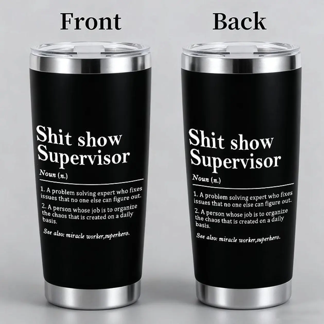 “Shit show Supervisor”Sarcastic Workplace Humor Design 20oz Stainless Steel Cup,Thermos Cup with Lid ,Reusable Drinking Cup, High-Quality Water Bottle for Iced Coffee, Beer, Juice, Milk, Cold Drinks, Fashionable, Perfect Gift for Coffee Lovers, Friend,