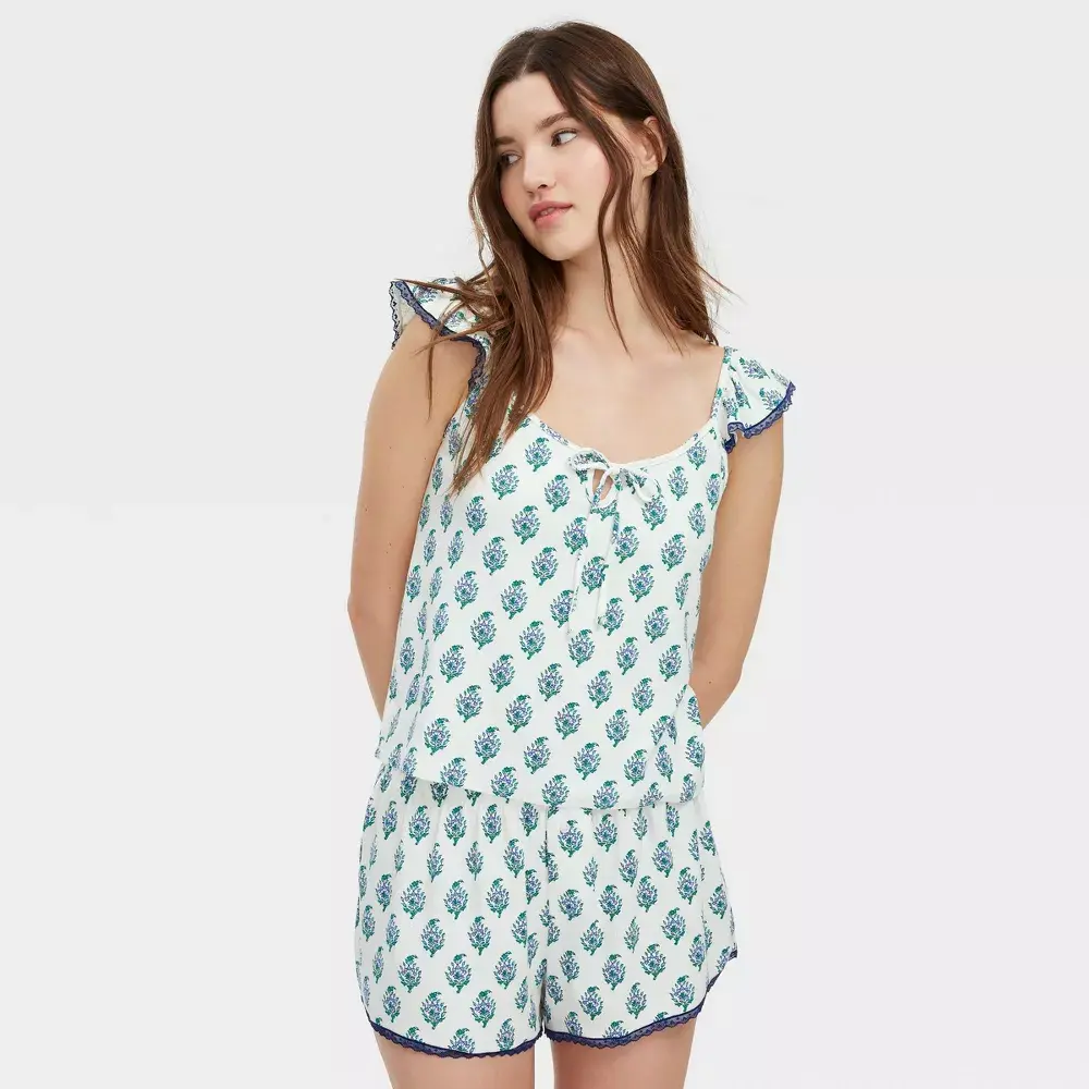Women's Bouquet Pointelle Tank Top and Shorts Pajama Set - Roller Rabbit Women's Bouquet Pointelle Tank Top and Shorts Pajama Set - Roller Rabbit