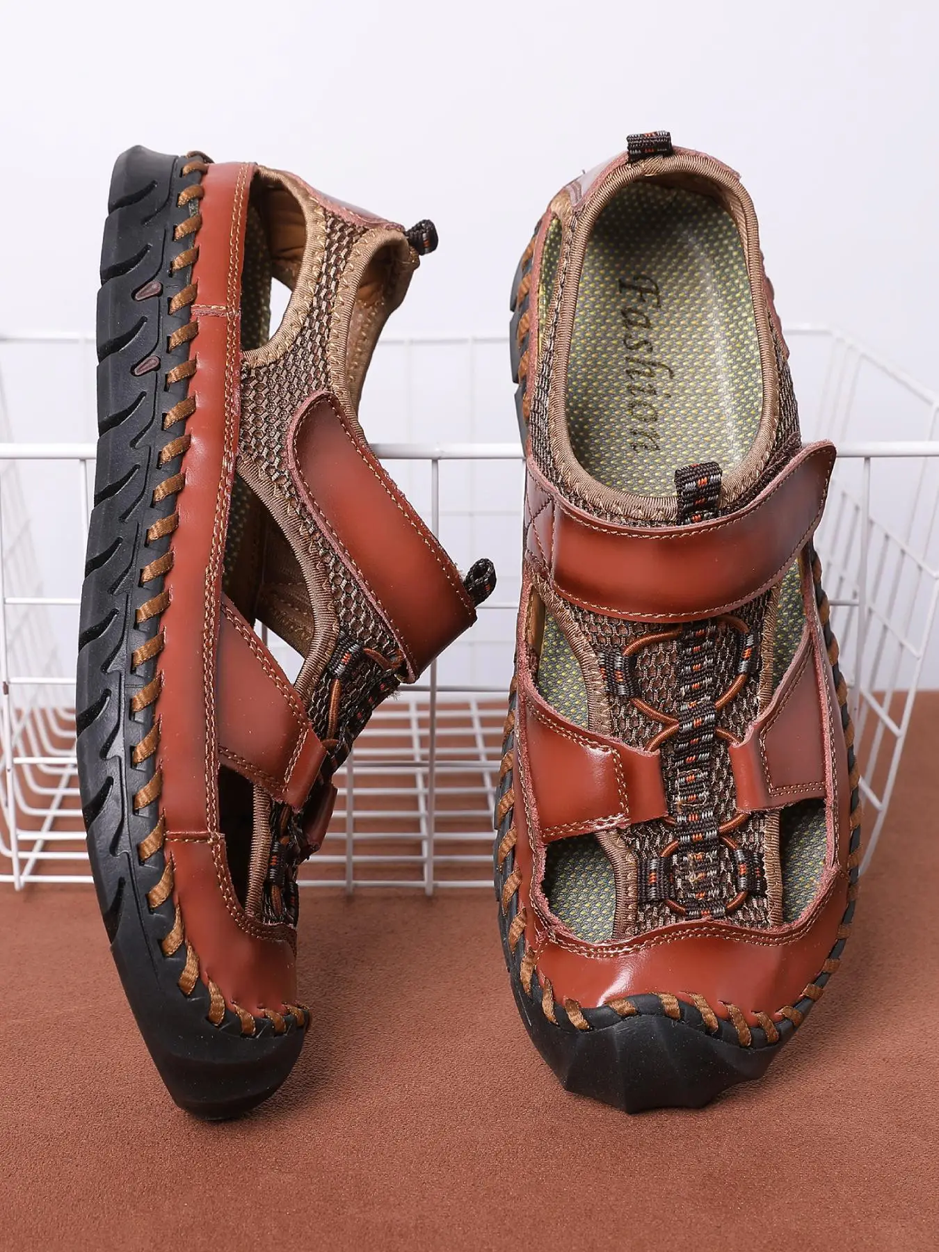 Summer 2024 Casual Plain Round Toe Sandals, Hollow Out Design Velcro Walking Shoes, Casual Comfort Ankle Strap Sandals for Outdoor As Gift for Back to