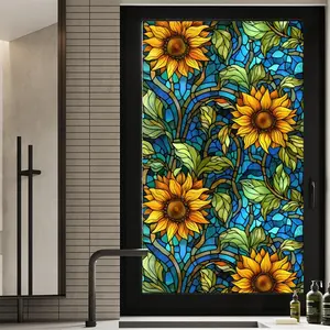 Sunflower Stained Glass Window Film,Non Adhesive Privacy Film,Stained Glass Window Film for Bathroom Shower Door Heat Anti UV 17.7"x39.5"