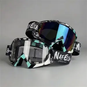 NAFEIB 2-Pack Motorcycle Goggles, Cool Motorcycle Accessories, Protective Gear with Adjustable Elastic Strap and Replaceable Lenses for Riding, Cycling