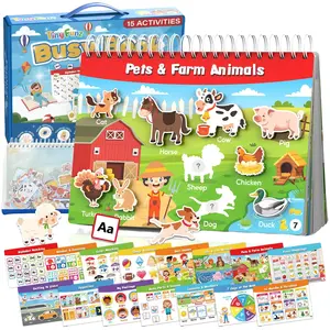 Tinyfunz Montessori Busy Book - Pre-Assembled Multi Activity Playset, Preschool Busy Board, Interactive Sensory Toddler Learning Toys with Flash Cards, Animal Icons, Stickers, Travel-Friendly Educational Gifts for Ages 3-7 (Birthday/Christmas)