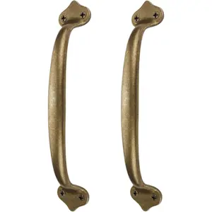Vintage Solid Brass Pulls, Antique Copper|Rustic Barn Door Grab Handles|Kitchen Cabinet Hardware Drawer Handle Pull (Bronze, 6.5inch-2Pcs)