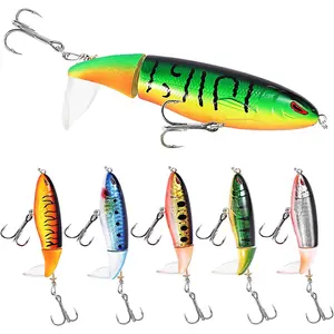 6 count Bass Fishing Lures, Whopper Popper Lure, Floating Surface Hard Swimbait with Rotating Tails, Lifelike Spinner Action Lures with Heavy Duty Hooks