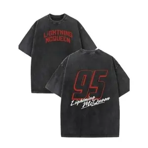 Men's Washed T-Shirt Unisex Casual Short Sleeve Tee Cotton Vibrant Red with Lightning McQueen Print Machine Washable Perfect Summer Gift Y2k Outfits Men